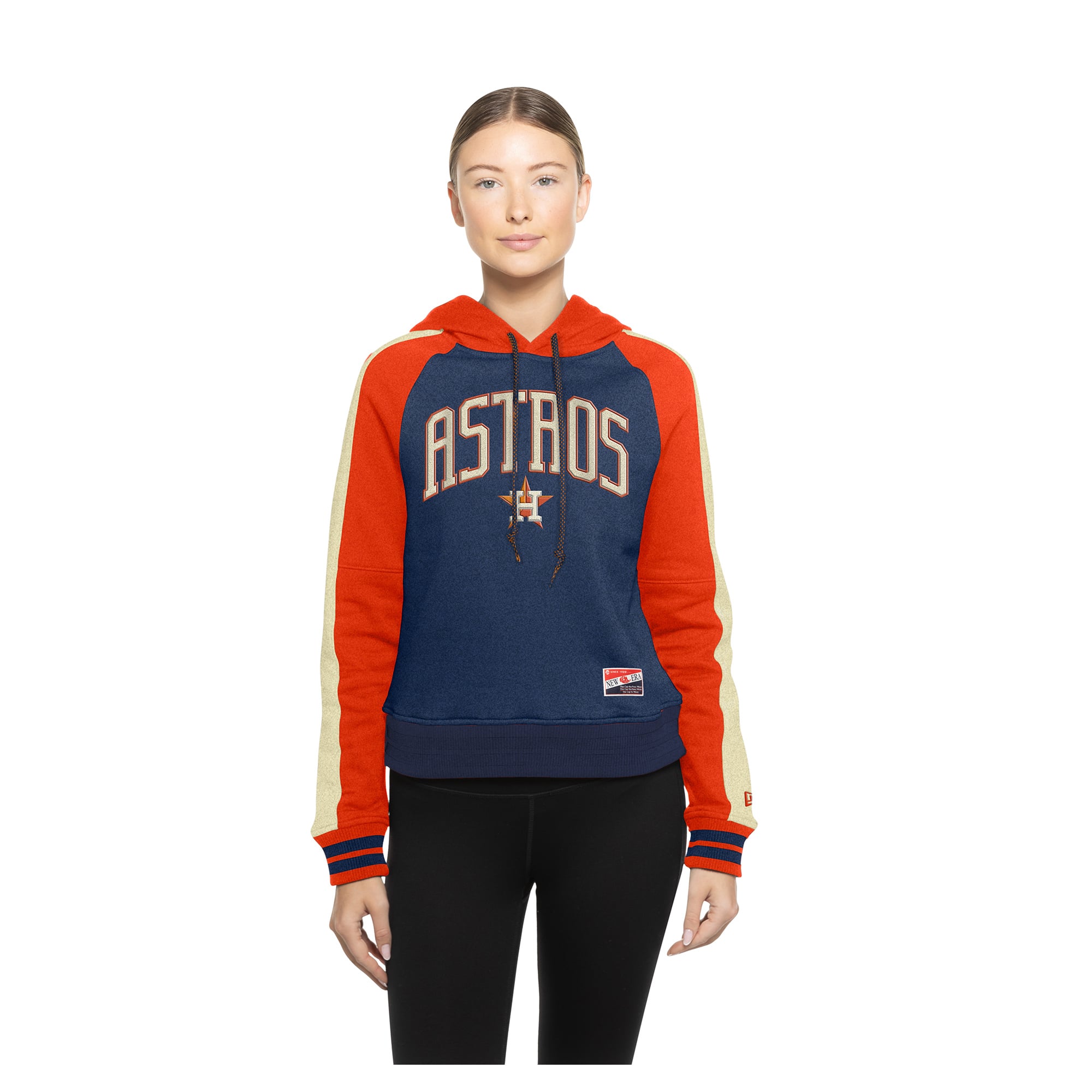 Women's New Era Navy Houston Astros Cooperstown Collection Cropped Raglan Pullover Hoodie